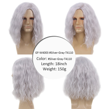 80s Retro Rock Side Parted Fluffy Silver Gray Halloween Christmas Men's Full Head Wig