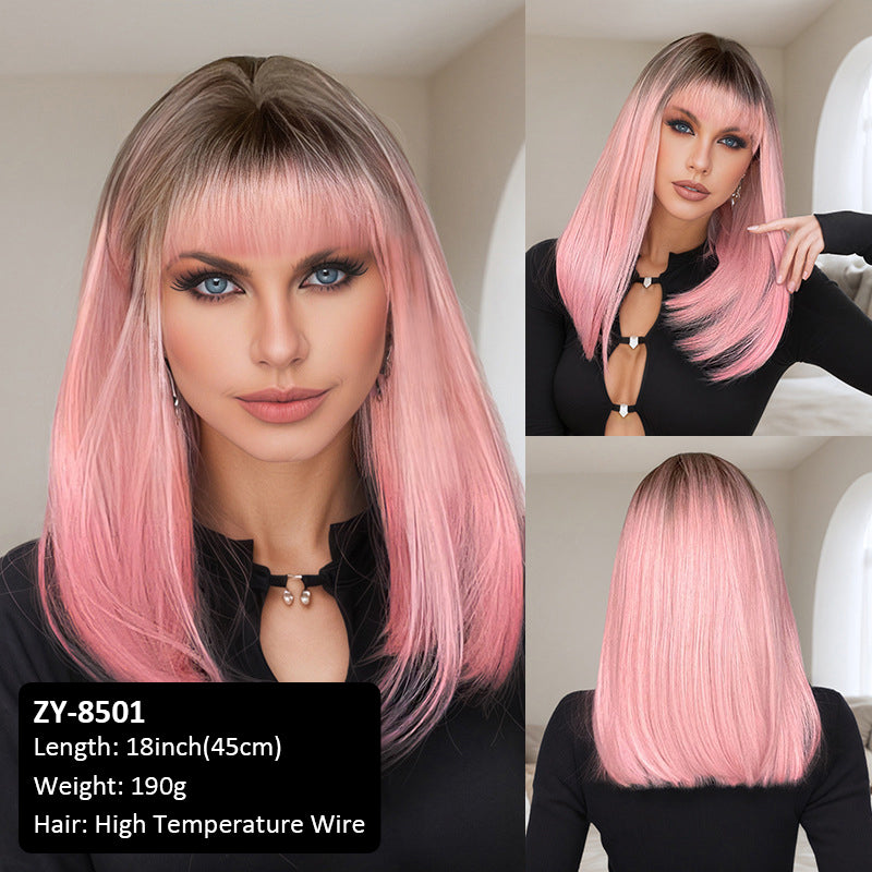 Hot Seller Wig air Broken Cap Bangs Female Group High Temperature Hair Wig