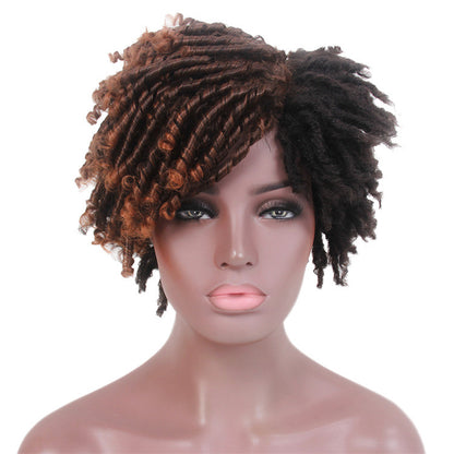 European and American dirty braid wig new arrival Amazon afro export foreign trade brown with bangs short curly wig