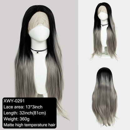 Gray Gradient 32inch Large Area 13x3 Half Hand Hook Front Lace Wig