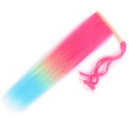 New hair extensions color gradient girly style three-color long straight Velcro ponytail