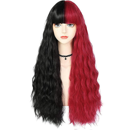 Halloween Wigs for Women Full Head Wigs Long Straight Hair Party Prom Half Black Half White