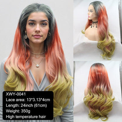 New wig 13*4 hand-crocheted lace wig with invisible powder blue gradient center parting
