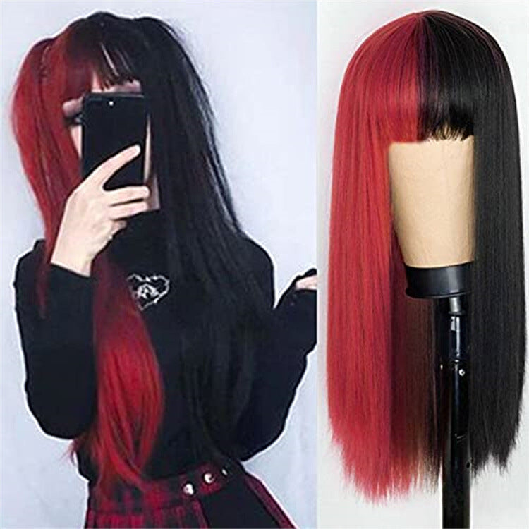 Halloween Wigs for Women Full Head Wigs Long Straight Hair Party Prom Half Black Half White