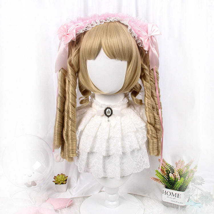 Lolita wig female long hair golden bangs Lolita Roman curls fried dough stick curls without bow wig headpiece