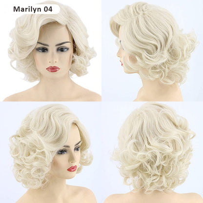 British Golden Retro Black Brown Marilyn Monroe Wig Female
