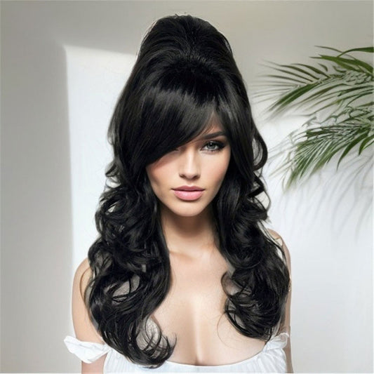 70s European and American retro wig top hat 80s black long curly dance cos export foreign trade exaggerated performance wig