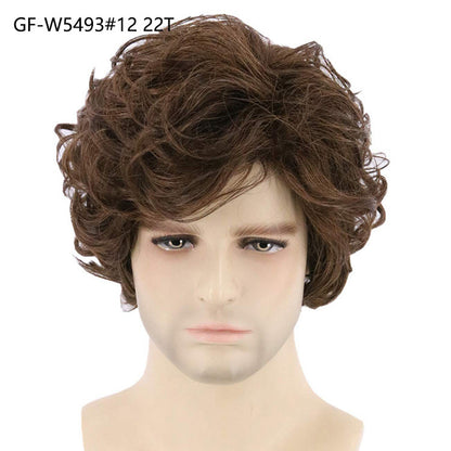 New Chemical Fiber Short Curly Wig Men's Light Breathable Brown 12 Inch Head Cover
