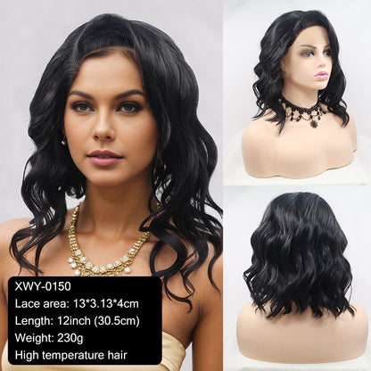 Export Bestseller to Europe & America 13_4 Lace Wig Hand-Crocheted 35cm Short Curly Women's Hand-Crocheted Synthetic Red Wig Factory Price