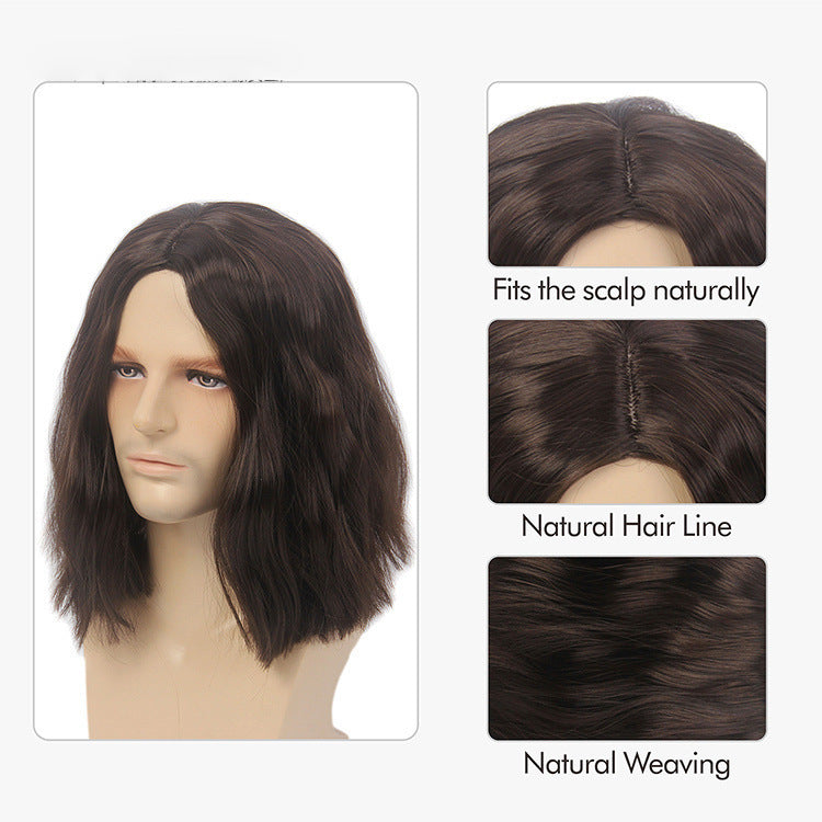 70's Rock Disco Men's Performance Wig Middle Parting Male Synthetic Fiber Wig