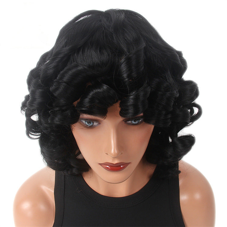 Export Trade: African Women's Black Short Curly Wig with Partable Bangs and Detachable Hairpiece