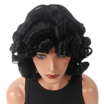 Export Trade: African Women's Black Short Curly Wig with Partable Bangs and Detachable Hairpiece
