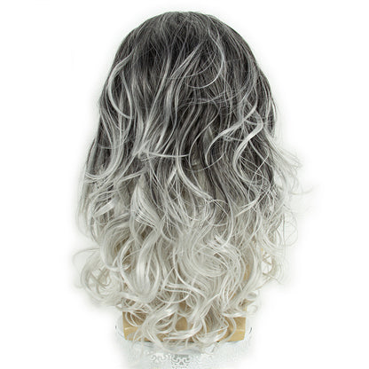 New Halloween Wig Retro Rock Gray Gradient Men's Long Wig