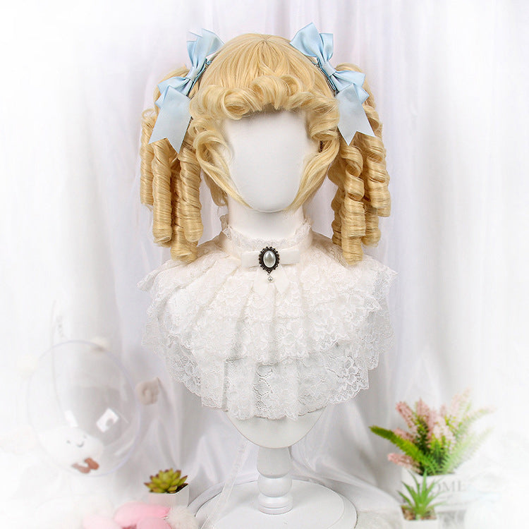 Lolita wig female long hair golden bangs Lolita Roman curls fried dough stick curls without bow wig headpiece
