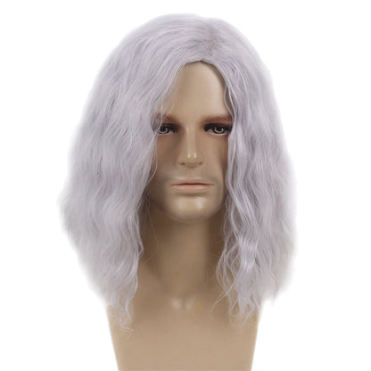80s Retro Rock Side Parted Fluffy Silver Gray Halloween Christmas Men's Full Head Wig
