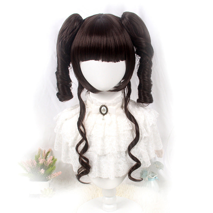 Lolita wig female long hair golden bangs Lolita Roman curls fried dough stick curls without bow wig headpiece