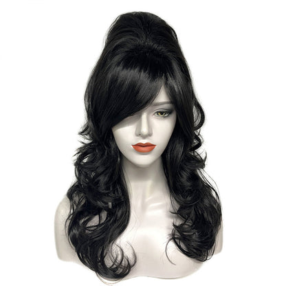 70s European and American retro wig top hat 80s black long curly dance cos export foreign trade exaggerated performance wig