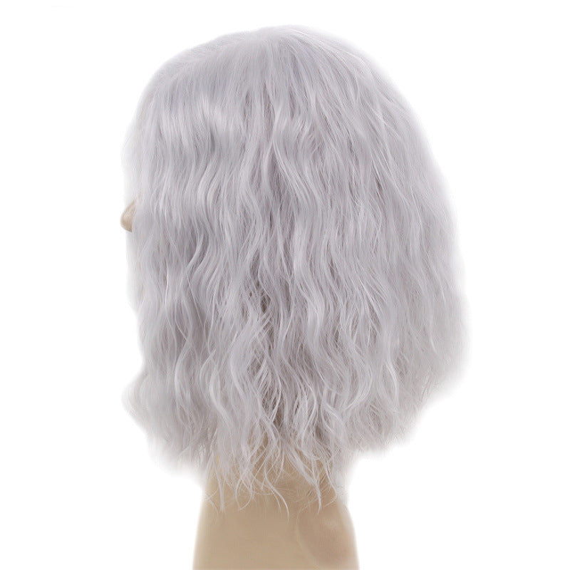 80s Retro Rock Side Parted Fluffy Silver Gray Halloween Christmas Men's Full Head Wig