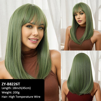 Wig short hair air bangs 35cm high-temperature silk bob wig for women
