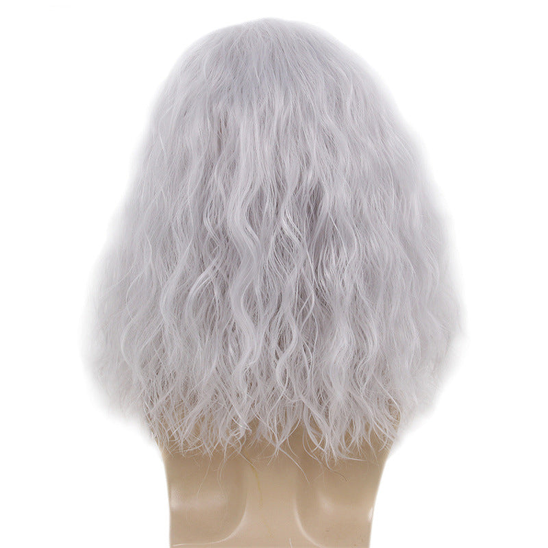 80s Retro Rock Side Parted Fluffy Silver Gray Halloween Christmas Men's Full Head Wig