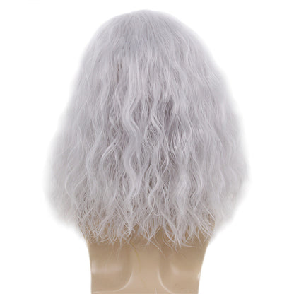 80s Retro Rock Side Parted Fluffy Silver Gray Halloween Christmas Men's Full Head Wig