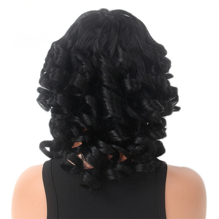 Export Trade: African Women's Black Short Curly Wig with Partable Bangs and Detachable Hairpiece