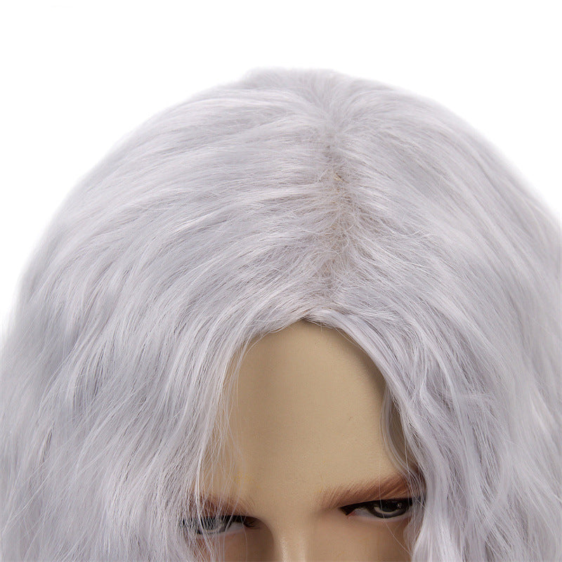 80s Retro Rock Side Parted Fluffy Silver Gray Halloween Christmas Men's Full Head Wig