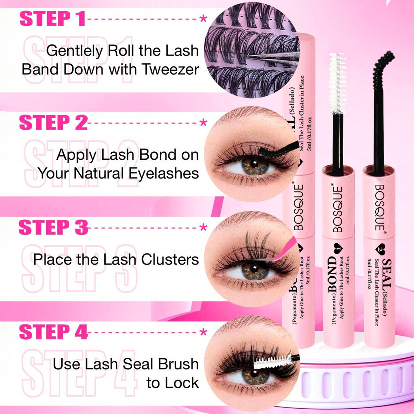 BOSQUE Beauty Double Ended Eyelash Glue Waterproof Long Lasting Quick Drying Clump Free Hypoallergenic Non Irritating Easy for Beginners Essential for Daily Wear Wedding and Travel