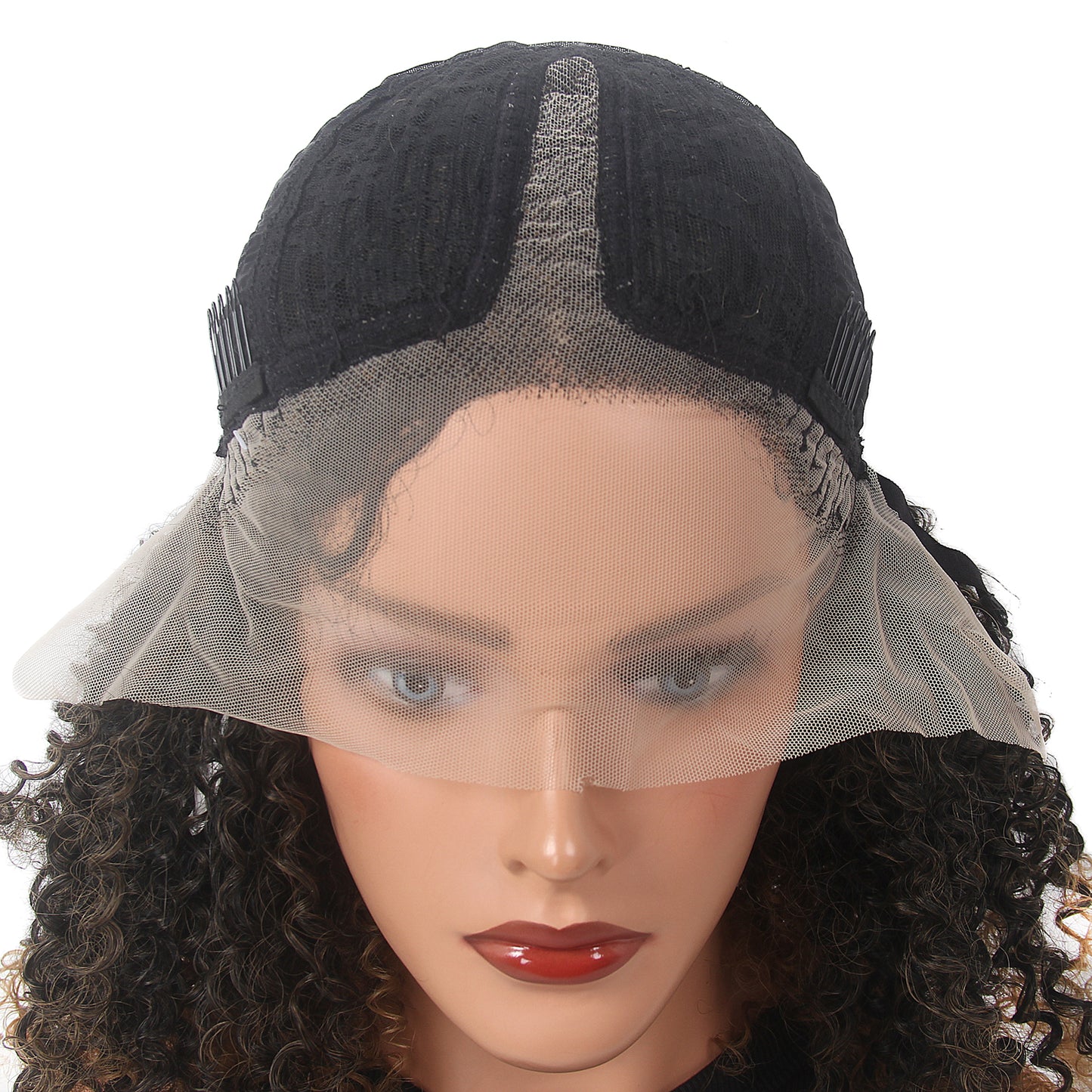 Ombre Blonde Curly Lace Front Afro Wigs for Black Women Kinky Curly Afro Bob Wig for Black Women 13x4x1 T-part Synthetic Lace Front Wig 16 Inch