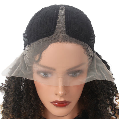 Ombre Blonde Curly Lace Front Afro Wigs for Black Women Kinky Curly Afro Bob Wig for Black Women 13x4x1 T-part Synthetic Lace Front Wig 16 Inch