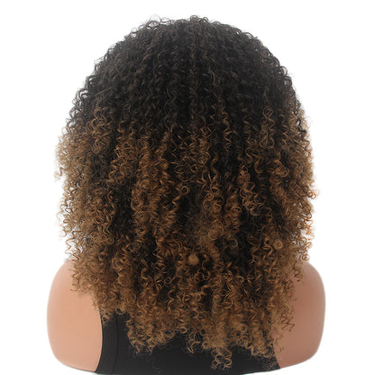 Ombre Blonde Curly Lace Front Afro Wigs for Black Women Kinky Curly Afro Bob Wig for Black Women 13x4x1 T-part Synthetic Lace Front Wig 16 Inch