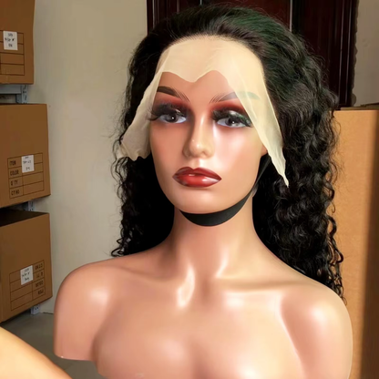 Small Curly Human Hair Lace Front Wig 13x4 Middle Part 200% Density Natural Black Tightly Curled Hair BOSQUE Beauty