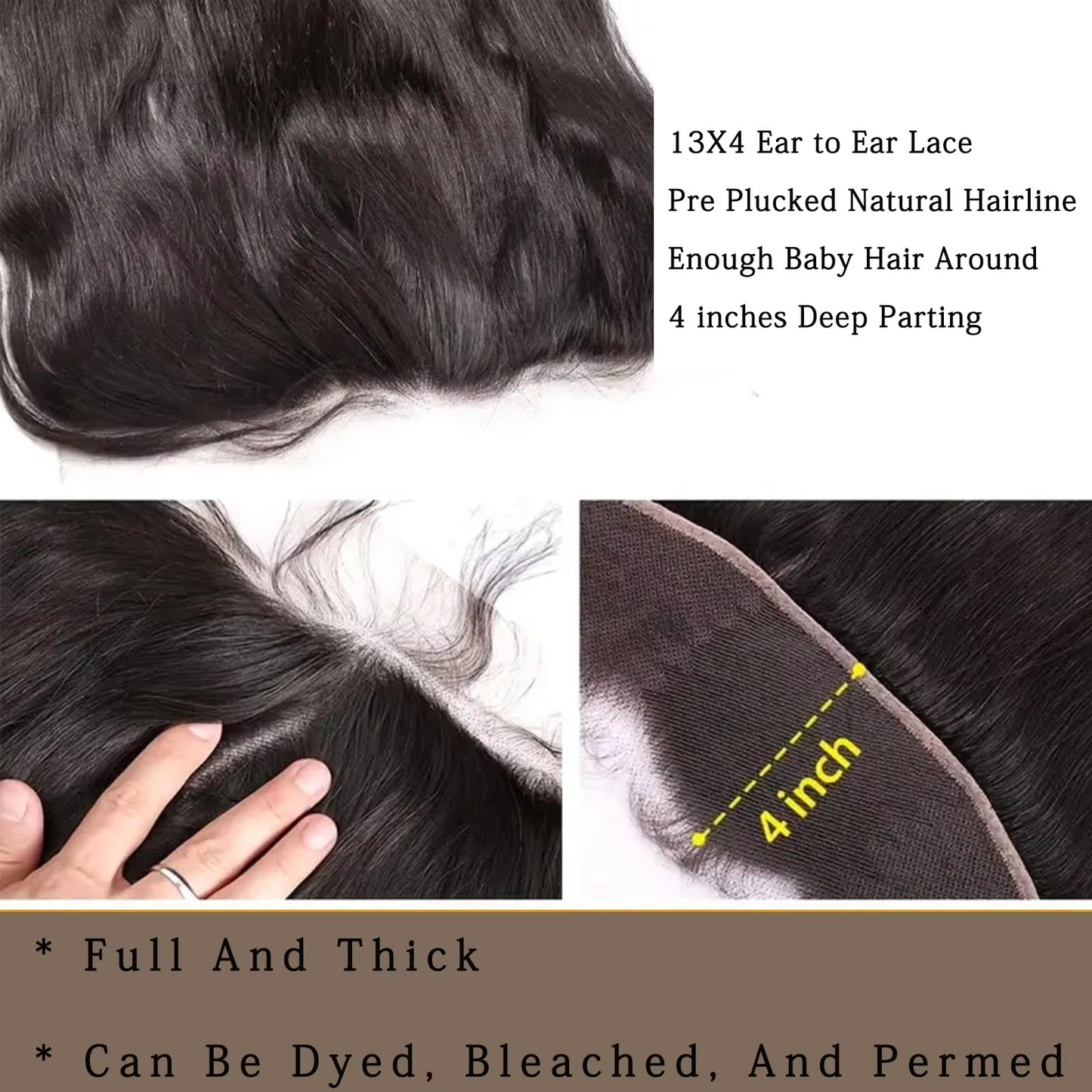 13x4 HD Lace Closure Invisible Hairline Pre Plucked Virgin Human Hair Straight Natural Black Free Part BOSQUE Beauty