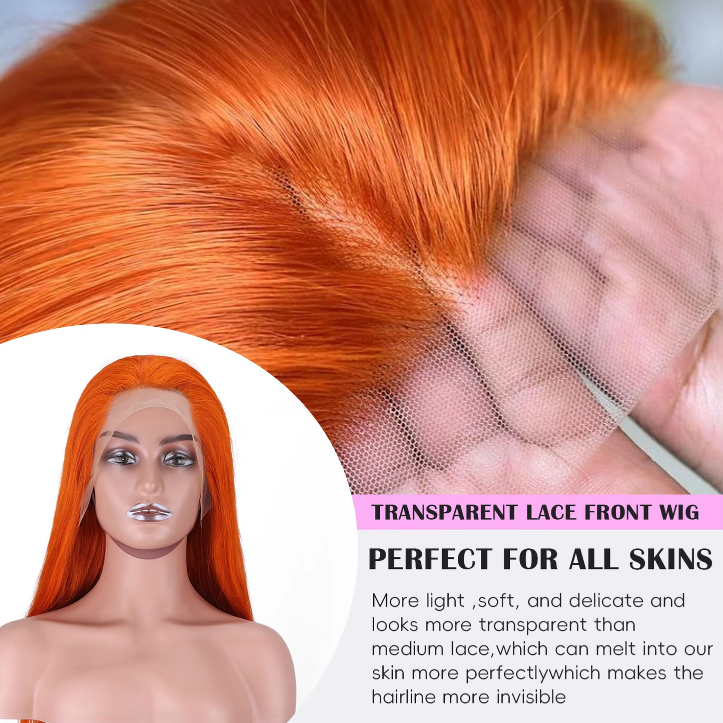 Orange Straight Human Hair Lace Front Wig 13x4 200% Density Bright Orange Color Pre Plucked HD Lace BOSQUE Beauty