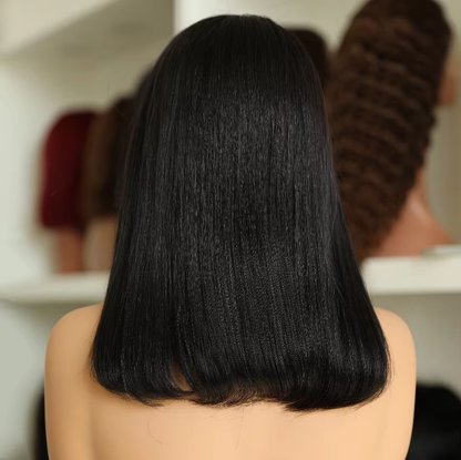 13x4 Lace Front Human Hair Wig 200% Density Short Bob Natural Black BOSQUE Beauty