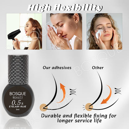 Eyelash Extension Glue 0.5 Second Drying  Black Waterproof Lash Adhesive for Professional USE ONLY