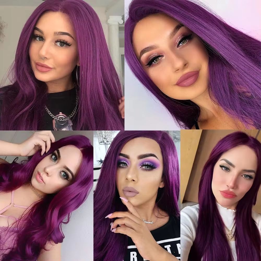 Purple Long Straight 200% Density Lace Front Wig 13x4 HD Lace Human Hair Pre Plucked Hairline BOSQUE Beauty