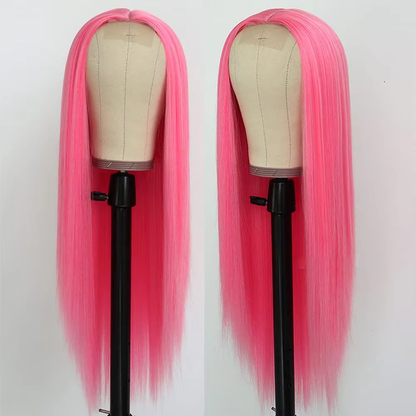 Pink Long Straight 200% Density Lace Front Wig 13x4 HD Lace Pre Plucked Hairline Human Hair Wig BOSQUE Beauty