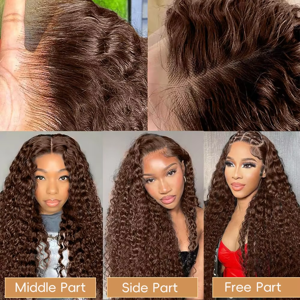 200% High Density 13x4 Lace Front Wig Deep Wave Human Hair Brown Pre Plucked HD Lace Glueless BOSQUE Beauty