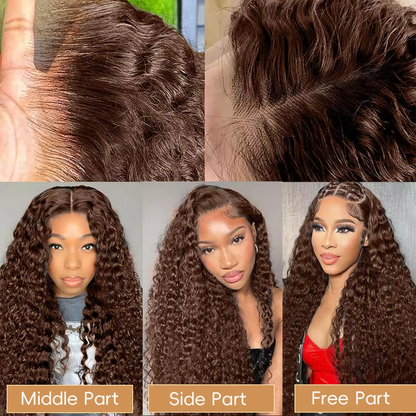 200% High Density 13x4 Lace Front Wig Deep Wave Human Hair Brown Pre Plucked HD Lace Glueless BOSQUE Beauty