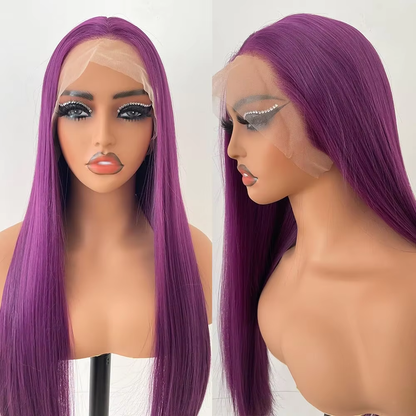 Purple Long Straight 200% Density Lace Front Wig 13x4 HD Lace Human Hair Pre Plucked Hairline BOSQUE Beauty