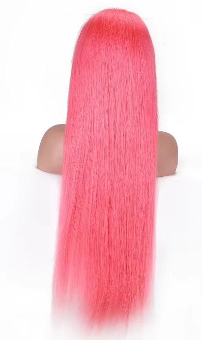 Pink Long Straight 200% Density Lace Front Wig 13x4 HD Lace Pre Plucked Hairline Human Hair Wig BOSQUE Beauty