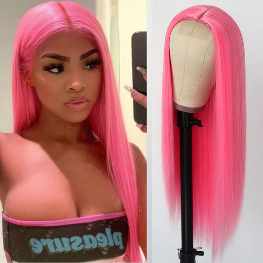 Pink Long Straight 200% Density Lace Front Wig 13x4 HD Lace Pre Plucked Hairline Human Hair Wig BOSQUE Beauty