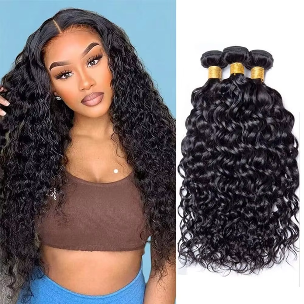 Premium Water Wave Human Hair Weft - 100% Unprocessed Virgin Hair Natural Black Can Be Dyed & Permed BOSQUE Beauty