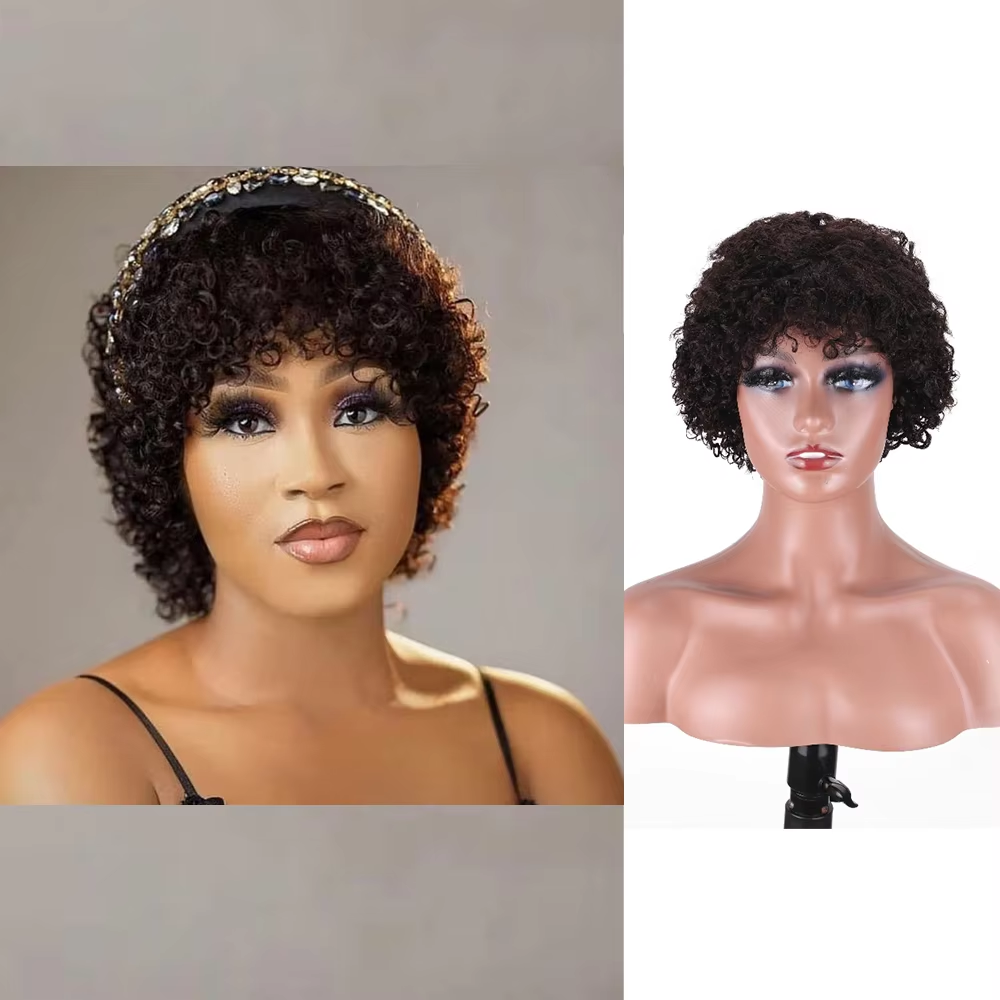 200% Density Short Human Hair Wig for Daily Use Natural Black Color BOSQUE Beauty