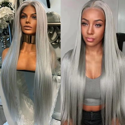 Fashion Silver Gray Straight 200% Density Wig - 13x4 HD Lace Front Glueless Human Hair Pre Plucked BOSQUE Beauty