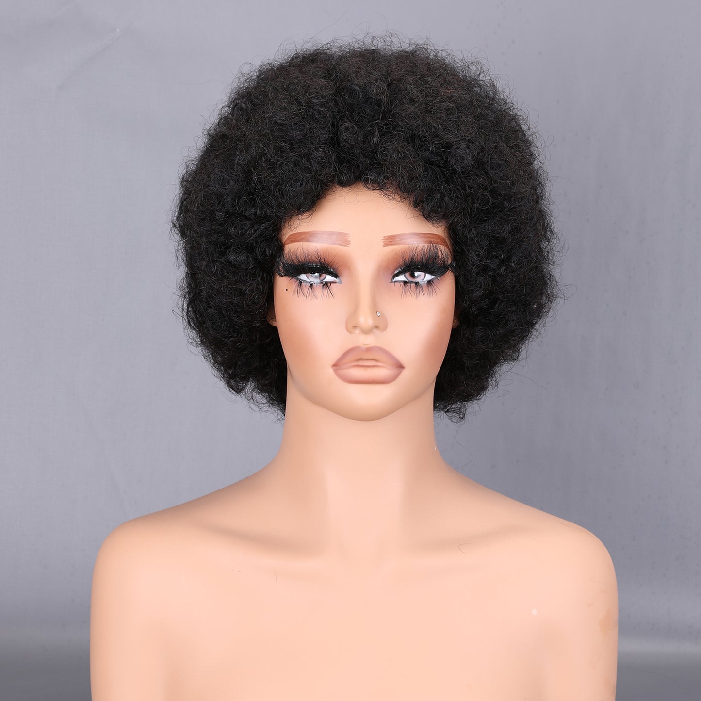Afro Curly Human Hair Wig 200% Density Natural Black Full Afro Kinky Curly Hair Pouf Wig for Women BOSQUE Beauty