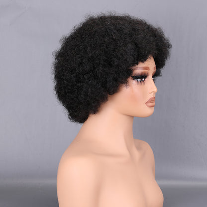 Afro Curly Human Hair Wig 200% Density Natural Black Full Afro Kinky Curly Hair Pouf Wig for Women BOSQUE Beauty