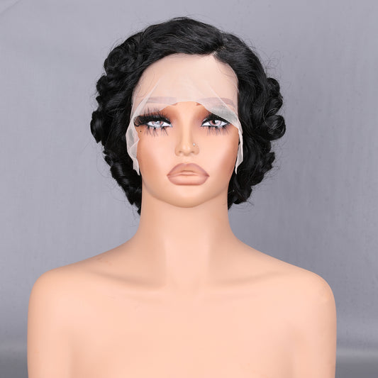 13x4 Lace Frontal Human Hair Bob Wig 200% Density Short Curly Bleached Knots Natural Black Heat Resistant BOSQUE Beauty