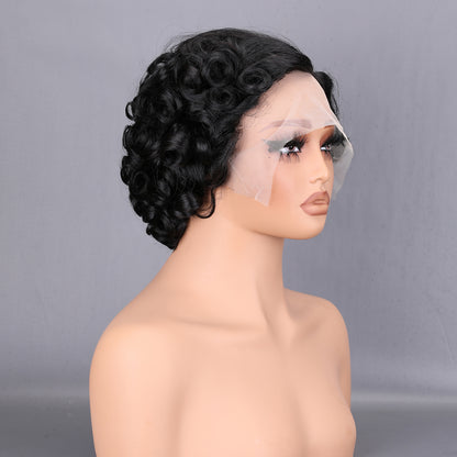 13x4 Lace Frontal Human Hair Bob Wig 200% Density Short Curly Bleached Knots Natural Black Heat Resistant BOSQUE Beauty